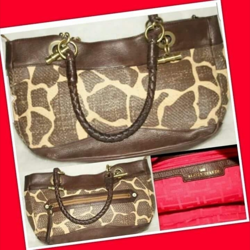 ELAINE TURNER BROWN & ANIMAL PRINT STRAW HAND lBAG - Picture 3 of 7